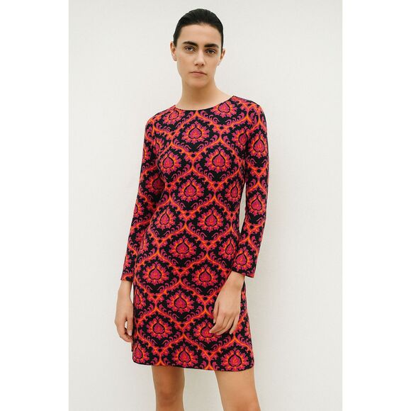 JB by Julie Brown Printed Shift Long Sleeve Dress in Pink and Orange L NWT - Picture 1 of 12